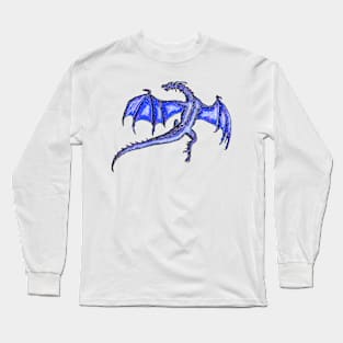 Sketched Flying Blue Dragon Long Sleeve T-Shirt